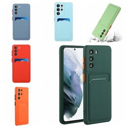 Skin Feel Card Slot Soft TPU Cases For For Samsung S23 FE Ultra Plus A14 A54 Iphone 15 Por Max Fashion Credit ID Cards Pocket Frosted Matte Shockproof Back Cover Skin