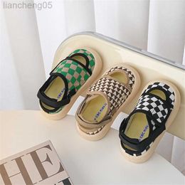 Sandals Spring Summer Children Half Sandals Baby Soft Barefoot Shoes Lattice Print Low-top Girls Canvas Sandals Breathable Boys Sneaker W0217