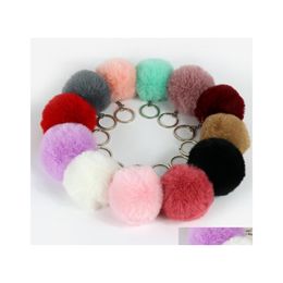 Key Rings 8Cm Trinket Pompons Keyring Faux Rabbit Fur Keychain Fluffy Chains Trinkets Pom Drop Delivery Jewellery Dh0Dd