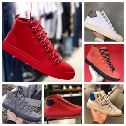 23S Mens Casual shoes Classic Genuine Leather Women Arena Runner Flats Sneakers Black Male High Top Shoe men Fashion Lace Up trainers Size 38-46 With Boxes