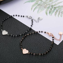 Link Bracelets Chain Black Red Beads For Women Stainless Steel Rose Gold Heart Clover Star Charm Bracelet Fashion Jewelry Gift 2023Link