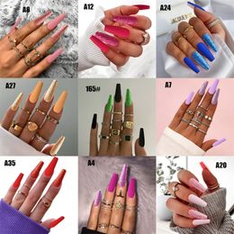 False Nails 24pcs/Box Matte Glitter Design Ballerina Fake Press On French Coffin Full Cover Nail Tips with Jelly Glue
