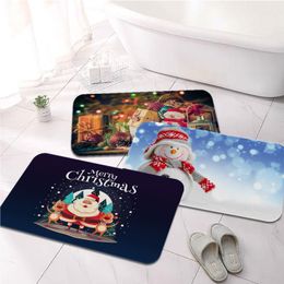 Carpets Christmas Snowman Printed Flannel Floor Mat Bathroom Decor Carpet Non-Slip For Living Room Kitchen Welcome DoormatCarpets
