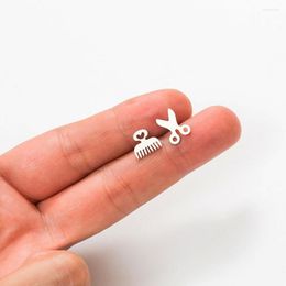 Stud Earrings Asymmetrical Unusual Hairpin Comb Scissors Cartilage Piercing Barber Haircut Beard Hat Stainless Steel Ear Studs