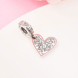 925 Sterling Silver Line Art People Heart Dangle Bead Fits European Jewellery Pandora Style Charm Bracelets