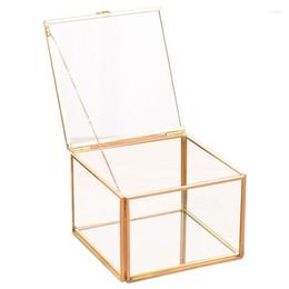 Jewelry Pouches Square Opening Glass Geometry Garden Boxs Mirror Storage Box Eternal Flower Decoration Crafts