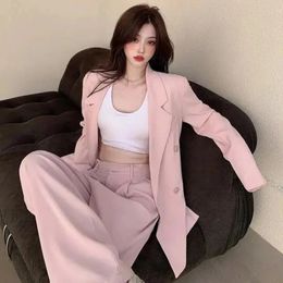 Womens Two Piece Pants Sets Outifits Women Blazer Suit Long Sleeve Jacket Female Business Casual Purple Trousers Pantsuit Overcoat 230216