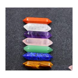 Stone 7 Chakra Set Reiki Natural 8X32Mm Crystal Stones Polishing Rock Quartz Yoga Energy Bead Healing Decoration Whole Drop Delivery Dhsvb