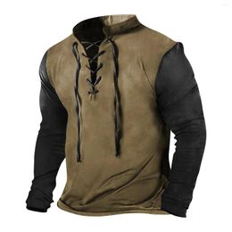 Men's T Shirts Luxury Men Collar Buttoned Shirt Men's Fashion Casual Printed Long Sleeve Bandage Retro Top Blouse Mens Clothes