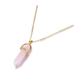 Pendant Necklaces Personality Hexagonal Column Quartz Necklace Fashion Natural Stone Opal Pink Crystal Ladies Jewellery Drop Delivery P Dhfc6