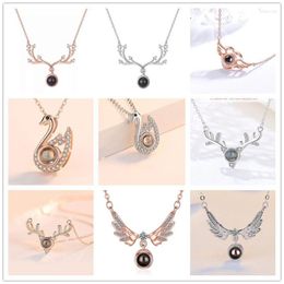 Pendant Necklaces Projection One Hundred Languages I Love You Necklace For Women Reindeer Horns Crystal Wedding Jewellery Wholesale 2023
