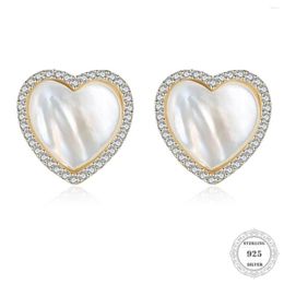 Stud Earrings White CZ Heart Shell Ear Style Glam Fashion Good Jewerly For Women Winter Gift In 925 Sterling Silver