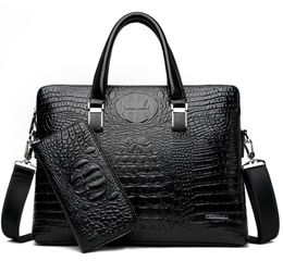 Briefcases Mens Brand Pattern Designer Alligator PU Leather Handbag Business office laptop bag male Vintage Tote 230216