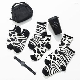 Women Socks Zebra Stripe Pattern Black White Striped Harajuku Hosiery Short Fashion Sock Cute Woman Animal Fingers Soks