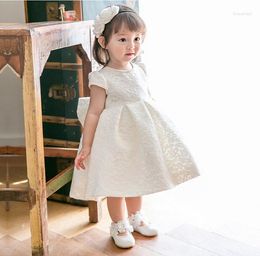 Girl Dresses 2023 Baby Dress White Beaded Bow Ball Gown 1 Years Girls Birthday Vestido Infant Baptism Christening