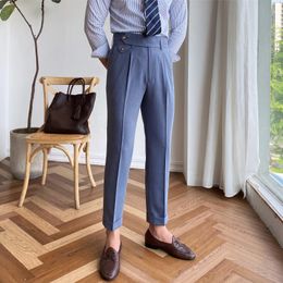 Men's Suits & Blazers Mens Italian Formal Pant Pantalones Hombre 2023 Dress Ankle Pants Men British High Waist Straight Social Trousers