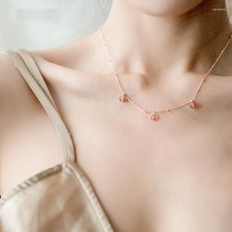 Chains Pink Crystal Necklace Female Simple Strawberry 925 Sterling Silver Custom Clavicle Chain Woman Student Cute Gift Jewelry