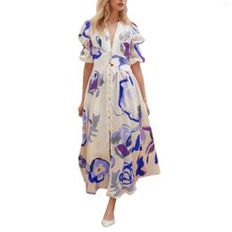 Casual Dresses Women Floral Print V Neck Button Cardigan Sexy Dress Short Sleeve Formal Cocktail For Summer