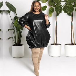 Plus Size Dresses Women Fashion Winter Clothes Pu Leather Dress Long Sleeve 5xl Sexy Mini Party Drop Wholesale