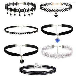 Choker 7pcs/set Gothic Punk Style Velvet Necklace For Women Vintage Sexy Lace With Pendants Girl Neck Jewelry