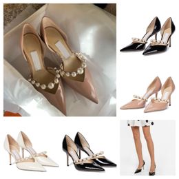 Elegant Bridal Wedding Dress Shoes Aurelie Pumps Lady Sandals White Pearls Strap Luxury Brands Pointed Toe High Heels Woman Black Walking Shoe With Box,EU35-42