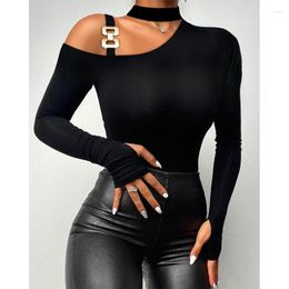 Women's Blouses Spring Summer Women Clothing Daily Wear Black T-shirts Elegant Cold Shoulder Long Sleeve Skinny Casual Top