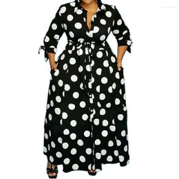 Casual Dresses Autumn Maxi For Women High Waist Long Sleeve Dress Polka Dot Ladies Office Plus Size Drop Wholesale