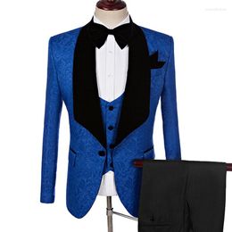 Men's Suits Male 3 Piece Set Wedding Blue Mens Groom Dress Men Blazer Pants Vest Business Formal Plus Size S-5XL Fashion