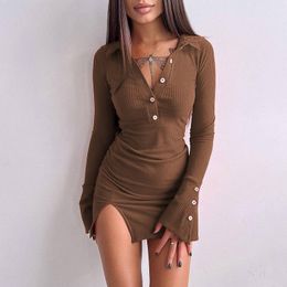 Casual Dresses Autum Fashion Women Sexy Long Sleeve V Neck Bodycon Y2K Mini Party Club Ladies festa 230216