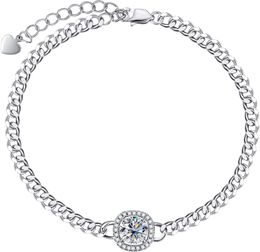 AnuClub Moissanite Cuban Bracelet 1ct D Color Lab Created Diamond 925 Sterling Silver Adjustable Bracelet With GRA Certificate