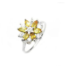 Cluster Rings LANZYO 925 Sterling Silver Natuarl Citrine Girls Birthday Gift Fine Jewellery For Woman Sporty Style J006