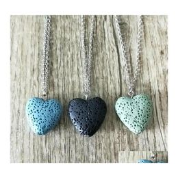 Pendant Necklaces Colorf Heart Lava Stone Necklace Diy Arom Essential Oil Diffuser Stainless Steel Chain Collar For Women Sexyhanz D Dhoc7