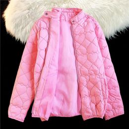 Women's Trench Coats Winter Coat Women Warm Thick Parkas Fashion Stand Collar Cotton Padded Down Pink Jacket Elegant Zipper Y2k Clothes