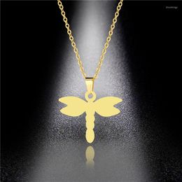 Pendant Necklaces Gold Colour Stainless Steel Cute Dragonfly Necklace For Women Fashion Chains Choker Collares Goth Jewellery