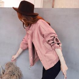 Women's Jackets Women's Short Jacket Spring Autumn Casual Windbreaker Stand Collar Deerskin Coat Basic Zipper Tops With Lining