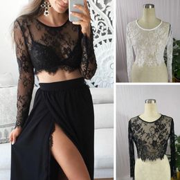 Women's Blouses Shirts Goth Sexy Lace Tops Gothic Women Black Hollow Out Short Summer Long Sleeve Party Nighclub Transparent 230217