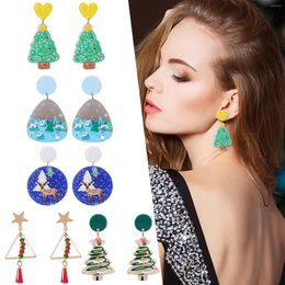 Hoop Earrings Pearl Christmas Tree Snowman Acrylic Dangle Earring Fashion Jewelry For Women Girl Ball Drop