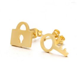 Stud Earrings Cute Small Heart Bowknot Key And Lock Shaped Stainless Steel Korean Creative Ear Studs Cartilage For Women