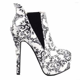 Dress Shoes LF80843 Blue And White Porcelain Platform Stiletto Ankle Boot Bootie Size 4/5/6/7/8/9/10