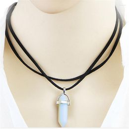 Choker Hexagonal Column Natural Crystal Tiger Eye Pendentif Amethyste Stone Pendant Chains Necklace For Women Jewellery