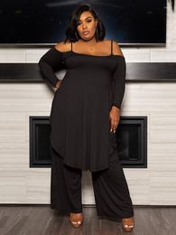 Tracksuits Plus Size 2 Piece Set Women Strap Off Shoulder Top And Wide Leg Pants Ladies Suits Sexy Outfits Wholesale Bulk Drop