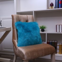 Home Textile Pillow Case Artificial Wool Fur Sheepskin Cushion Cover Hairy Faux Plain Fluffy Soft Throw Pillowcase Washable Solid