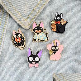 Cartoon Accessories Black Cat Jiji Enamel Pins Movie Brooches Custom Animal Badge For Bag Hat Clothes Lapel Pin Collar Jewellery Gift Dhjce