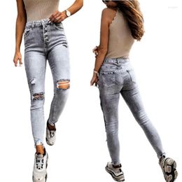 Women's Jeans Street Skinny Big Holes Slim-Fit High-Waisted Small Feet
