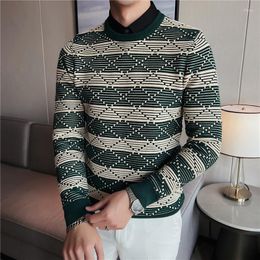 Men's Sweaters Superior Color Contrast Diamond Check Shirt Neck Sweater For Men's Autumn And Winter Fashion Jacquard Casual Pullover Men