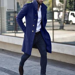 Men's Wool Blends Men Long Warm Blazer Coats Slim Autumn Trench Male Pocket Solid Outwear Windbreaker Vintage 230217