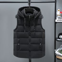 Men's Vests 3640 Black Grey Red Beige Down Cotton Hooded Men Casual Slim Solid Colour Thick Warm Coat Spring Autumn 230217