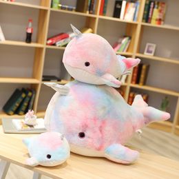 Rainbow Narwhal Plush Toy Doll Whale Pillow Doll Birthday Gift girl headrest D98