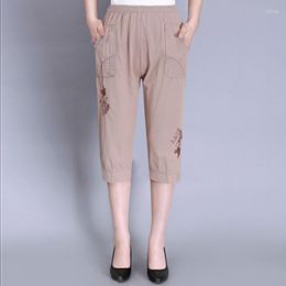 Women's Pants Women Capris High Waist Straight Fashion Middle Aged Women's Summer Breeches Casual Loose Calf Length 4XL