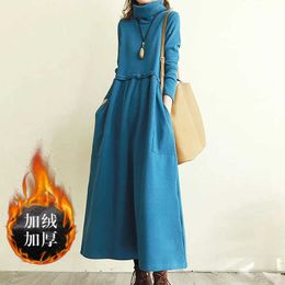 Casual Dresses Vintage Dresses for Women Plush Fleece Warm New Long Sleeve Aline Casual Dress Fashion Elegant Clothes Winter Autumn 2021 Z0216